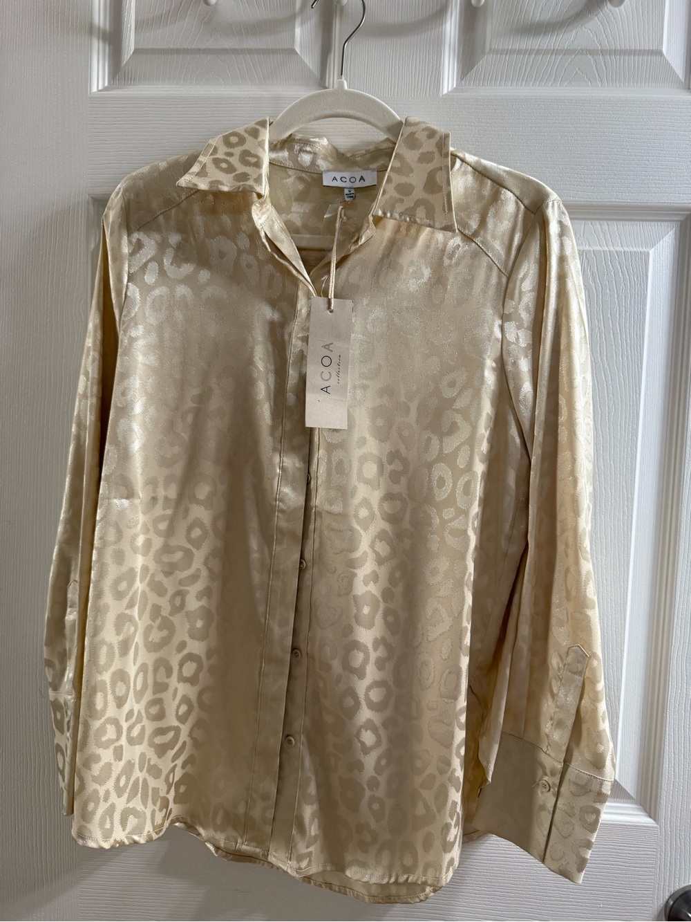 ACOA Cream Satin Leopard-Print Shirt Jacket